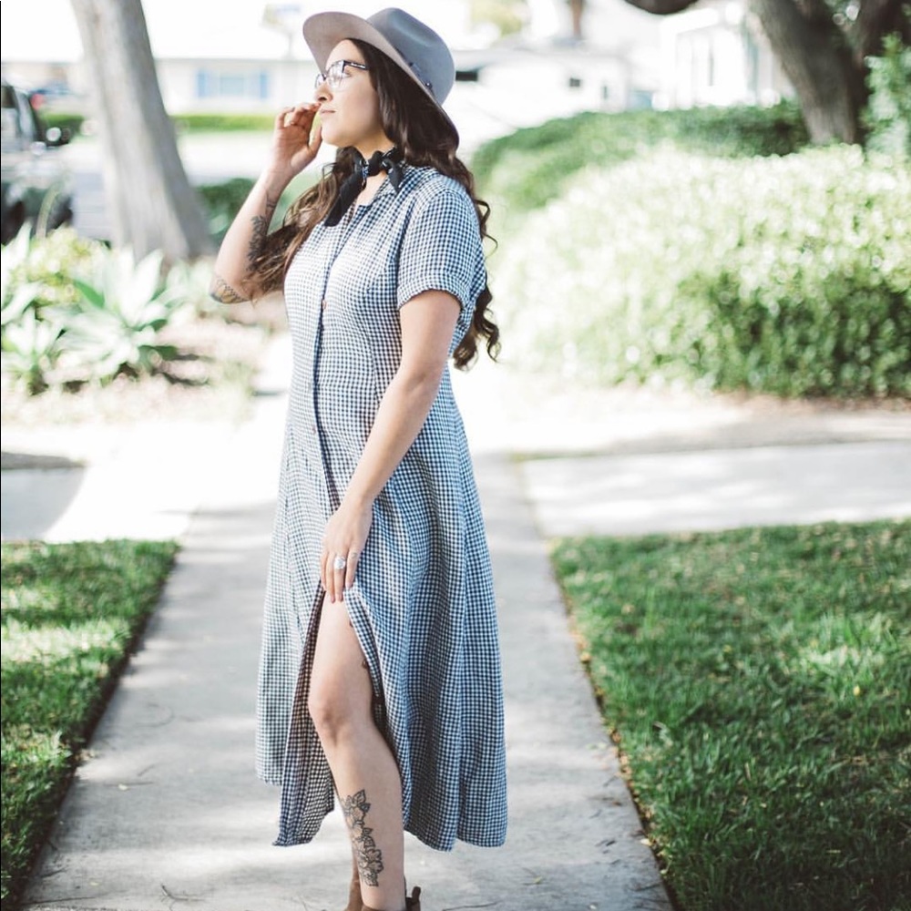 Eddie Bauer Linen Gingham Midi Dress